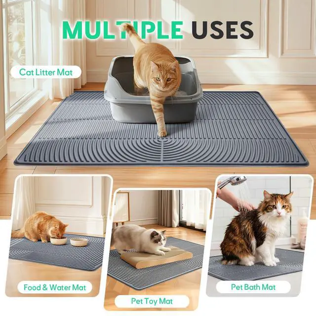 Alt view image 6 of 7 - Cat Litter Box Mat,40" x 28" Extra Large Silicone Waterproof Litter Trapping Mat for Scatter Control Soft on Kitty Paws Non-Slip Easy to Clean