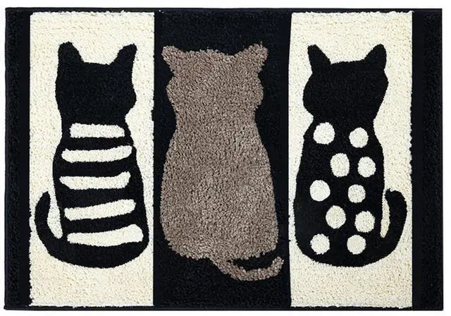 Main image of Cat Bathroom Rug Cute Water Absorb Non Slip Bath Room Rug Soft Microfiber Entryway Doormat for Shower Room Carpet White and Black Bath Mat 25.5 X 17.5 in