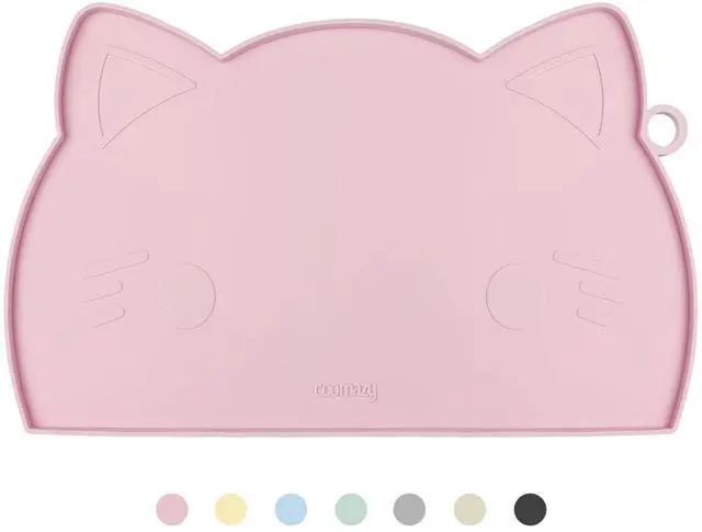 Main image of Cat Food & Water Mat, Thicker Non-Slip Silicone Mat with Raised Edge (Pink, Medium)