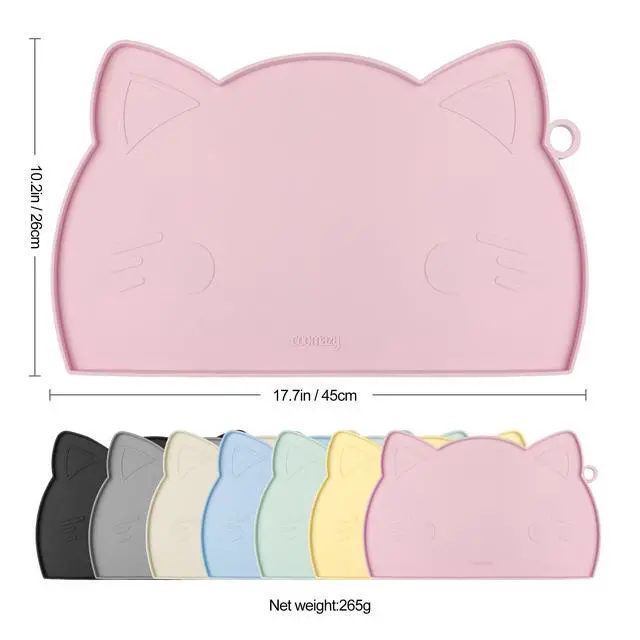 Alt view image 2 of 7 - Cat Food & Water Mat, Thicker Non-Slip Silicone Mat with Raised Edge (Pink, Medium)