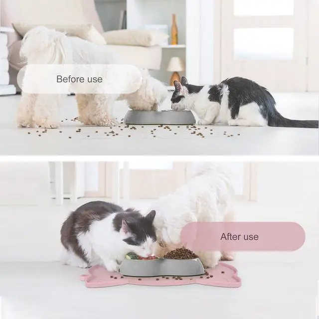 Alt view image 4 of 7 - Cat Food & Water Mat, Thicker Non-Slip Silicone Mat with Raised Edge (Pink, Medium)