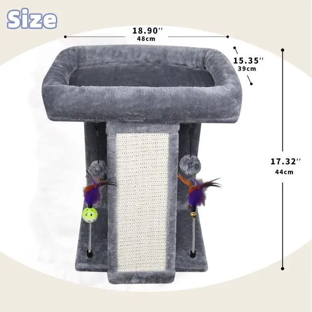 Alt view image 2 of 6 - Cat Tree Tower with Cat Scratching Post for Indoor Cats, Activity Centre Climbing Tree with Scratching Board and Playful Toy Balls, Grey