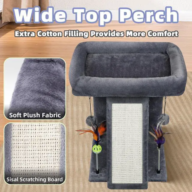 Alt view image 5 of 6 - Cat Tree Tower with Cat Scratching Post for Indoor Cats, Activity Centre Climbing Tree with Scratching Board and Playful Toy Balls, Grey