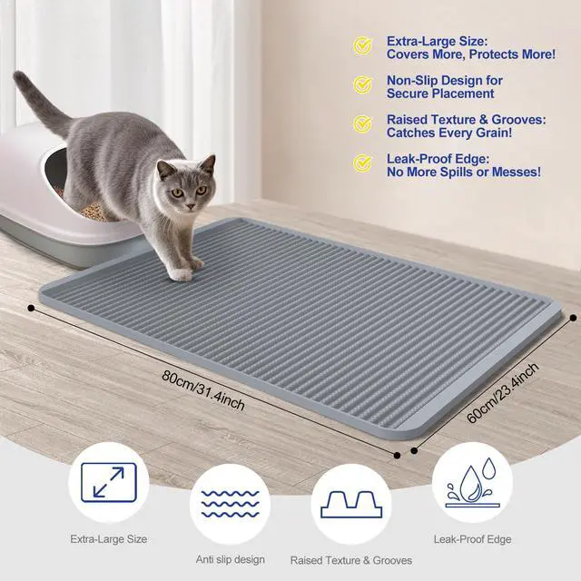 Alt view image 6 of 7 - Silicone Cat Litter Mat - 31' x 23' Waterproof Large Kitty Mat, Non-Slip, Durable, Easy Clean & Washable Cat Litter Tray Mat for Scatter Control