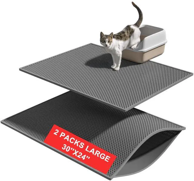 Main image of 2 Packs Cat Litter Mat Double Layer Waterproof Urine Proof Trapping Mat (30''X24'', Gray)