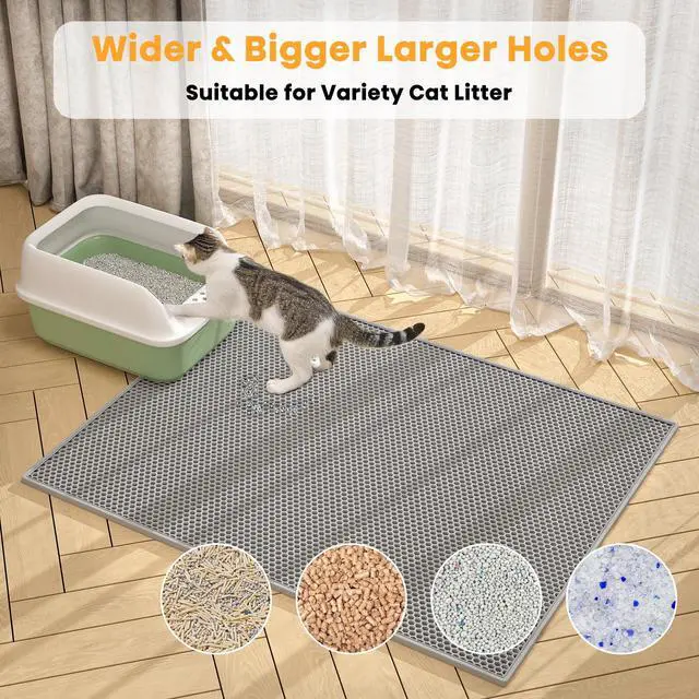 Alt view image 3 of 7 - 2 Packs Cat Litter Mat Double Layer Waterproof Urine Proof Trapping Mat (30''X24'', Gray)