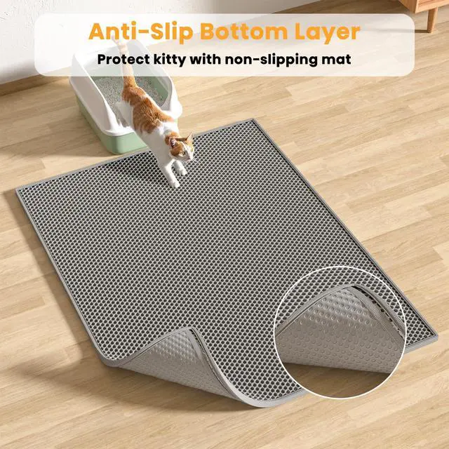 Alt view image 4 of 7 - 2 Packs Cat Litter Mat Double Layer Waterproof Urine Proof Trapping Mat (30''X24'', Gray)