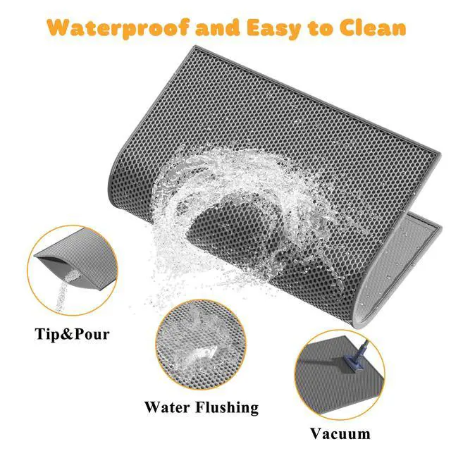 Alt view image 7 of 7 - 2 Packs Cat Litter Mat Double Layer Waterproof Urine Proof Trapping Mat (30''X24'', Gray)