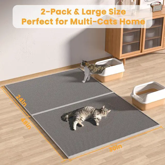 Alt view image 6 of 7 - 2 Packs Cat Litter Mat Double Layer Waterproof Urine Proof Trapping Mat (30''X24'', Gray)