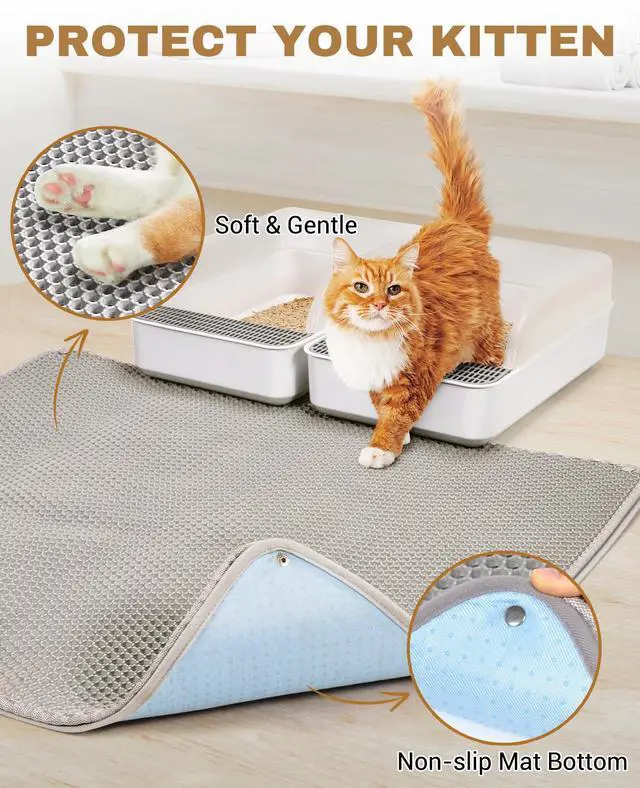 Alt view image 4 of 7 - Cat Litter Mat - Extra Large XL 45"x 27" Cat Litter Trapping Mat, Machine Washable Double Layer Design, Urine & Waterproof for Kitty- Easy Clean for Floor