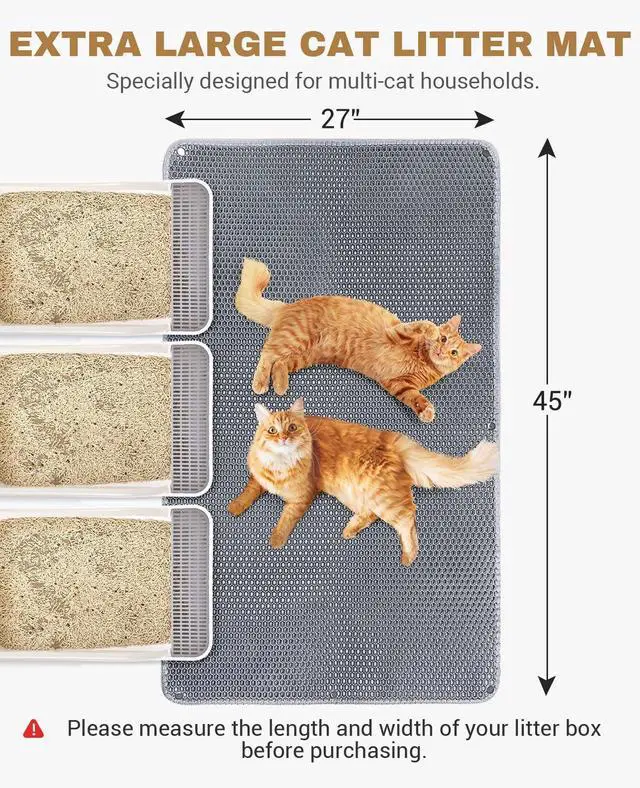 Alt view image 2 of 7 - Cat Litter Mat - Extra Large XL 45"x 27" Cat Litter Trapping Mat, Machine Washable Double Layer Design, Urine & Waterproof for Kitty- Easy Clean for Floor