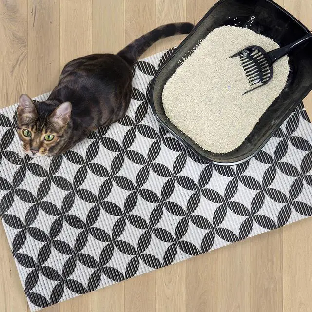 Alt view image 4 of 5 - Durable XL Jumbo Foam Litter Box Mat BPA and Phthalate Free, Water Resistant, Traps Litter from Box, Scatter Control, Easy Clean Mats Gray Pattern 40x 25 (9052)