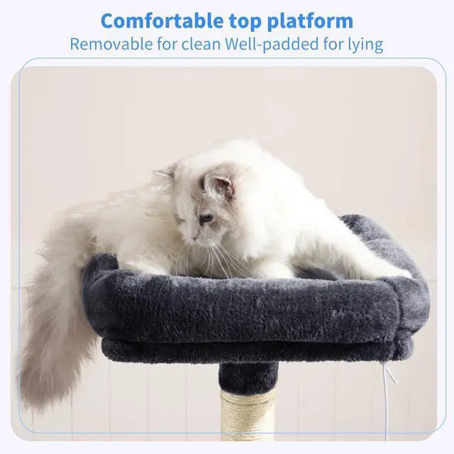 Alt view image 2 of 7 - Cat Tree with Toy, 43.3 inch Cat Tower condo for Indoor Cats, Cat House with Padded Plush Perch, Cozy Hammock and Sisal Scratching Posts, Smoky Gray HCT004SG