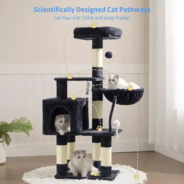 Alt view image 7 of 7 - Cat Tree with Toy, 43.3 inch Cat Tower condo for Indoor Cats, Cat House with Padded Plush Perch, Cozy Hammock and Sisal Scratching Posts, Smoky Gray HCT004SG