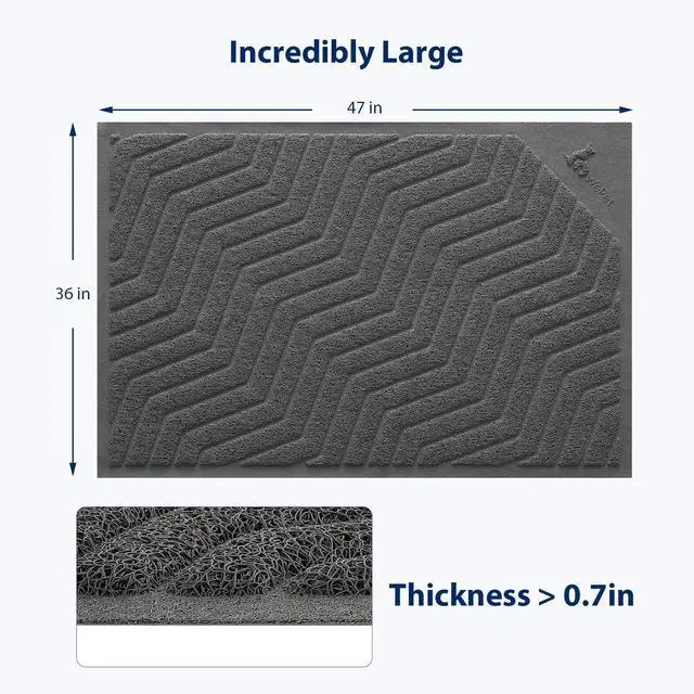 Alt view image 2 of 7 - Cat Litter Box Mat(No. 02-2), Kitty Premium PVC Pad, Durable Trapping Rug, Phthalate Free, Urine-Resistant, Scatter Control, XXL 47 x 36, Grey
