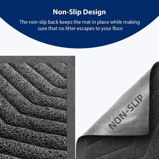 Alt view image 3 of 7 - Cat Litter Box Mat(No. 02-2), Kitty Premium PVC Pad, Durable Trapping Rug, Phthalate Free, Urine-Resistant, Scatter Control, XXL 47 x 36, Grey