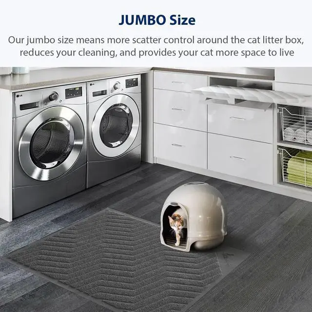 Alt view image 5 of 7 - Cat Litter Box Mat(No. 02-2), Kitty Premium PVC Pad, Durable Trapping Rug, Phthalate Free, Urine-Resistant, Scatter Control, XXL 47 x 36, Grey