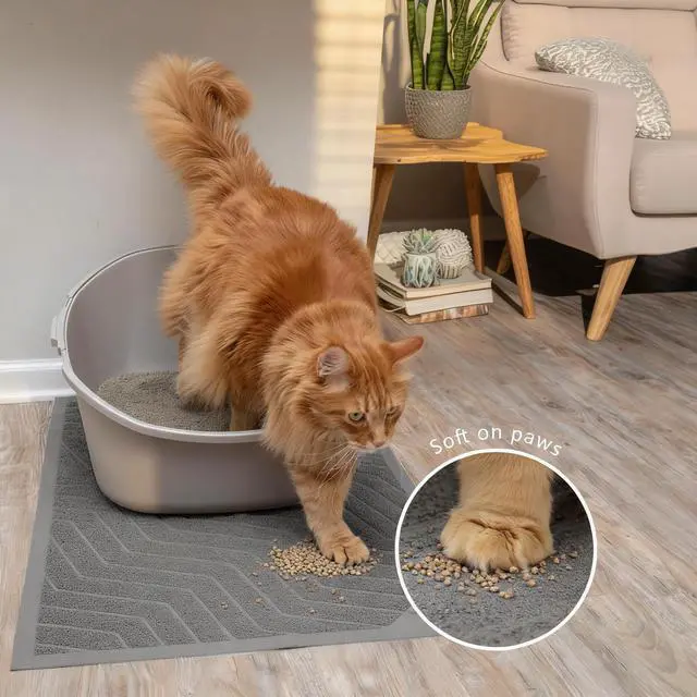 Alt view image 7 of 7 - Cat Litter Box Mat(No. 02-2), Kitty Premium PVC Pad, Durable Trapping Rug, Phthalate Free, Urine-Resistant, Scatter Control, XXL 47 x 36, Grey
