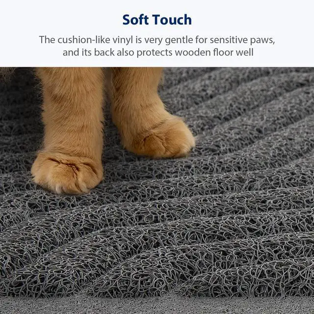Alt view image 6 of 7 - Cat Litter Box Mat(No. 02-2), Kitty Premium PVC Pad, Durable Trapping Rug, Phthalate Free, Urine-Resistant, Scatter Control, XXL 47 x 36, Grey
