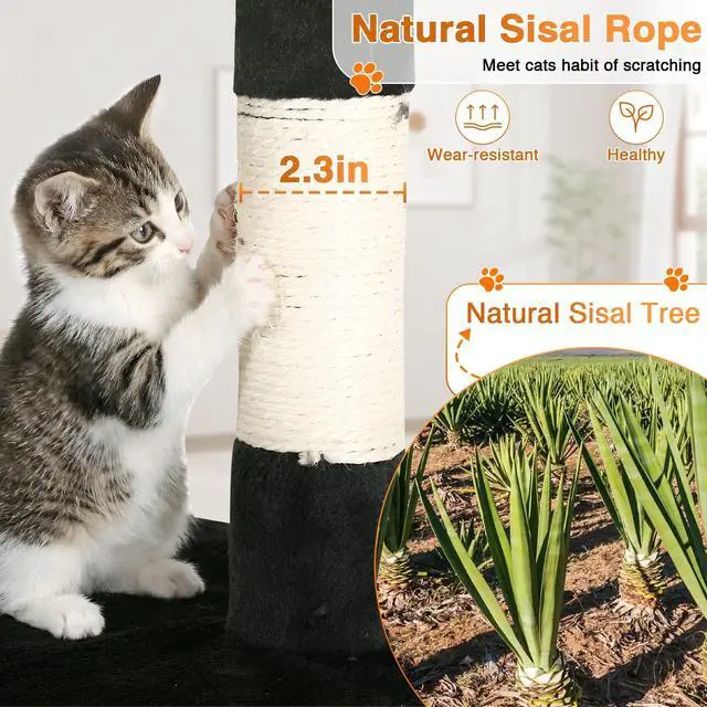 Alt view image 3 of 7 - | 54" Cat Tree Tower | Dark Gray | Multi-Level Indoor Activity Center with Sisal Scratching Posts, Condos, Plush Perches, Hanging Cat Toys | Sturdy, Easy to Assemble | for Kittens & Adult Cats