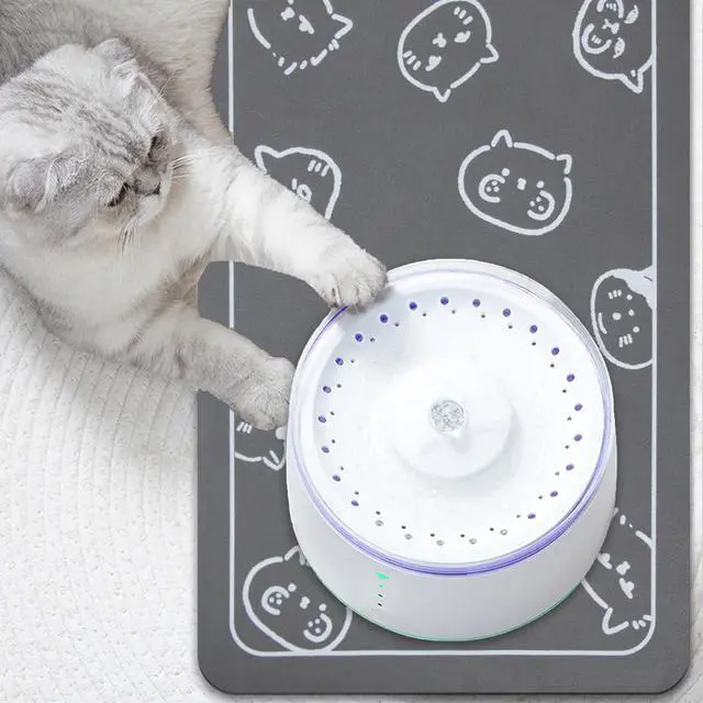 Alt view image 7 of 7 - Cat Food Mat for Pet Dog Feeting Mats, Cat Mat for Food and Water, Non-Slip Super Absorbent, with Multiple cat Heads Logo18.1 x 11.8 inches, Dark Grey