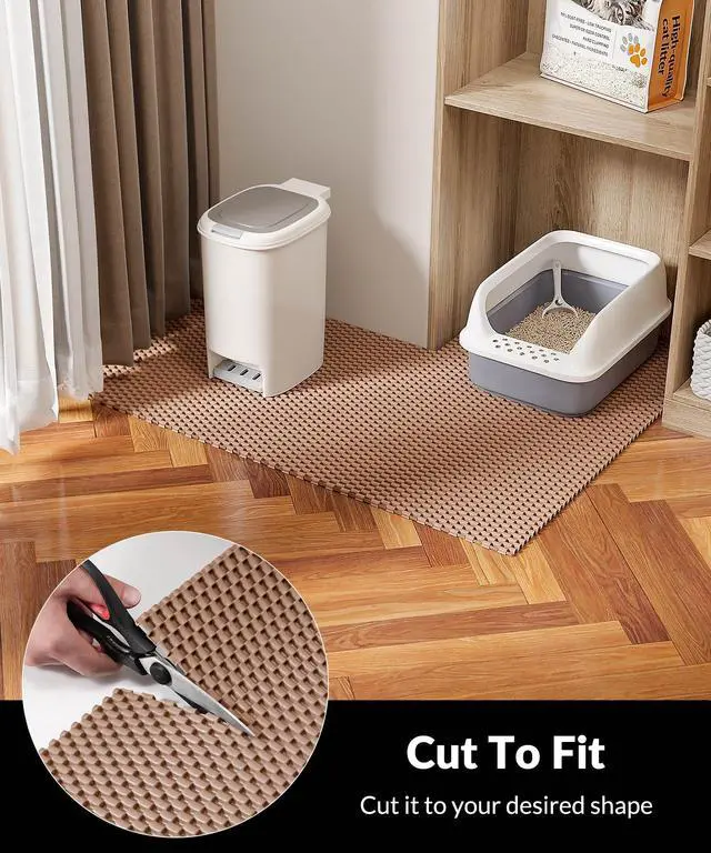 Alt view image 2 of 7 - Cat Litter Mat - Cut to Fit Any Place, 35"x23" Large Litter Trapping Mat for Litter Box, Easy to Clean, Waterproof & Non-Slip Kitty Pad, Scatter Control to Protect the Floor (Khaki)