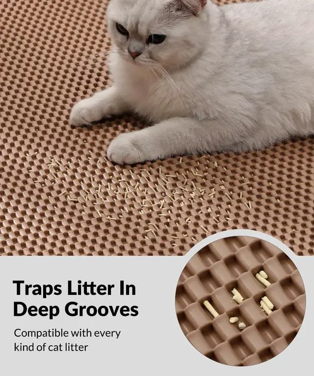 Alt view image 5 of 7 - Cat Litter Mat - Cut to Fit Any Place, 35"x23" Large Litter Trapping Mat for Litter Box, Easy to Clean, Waterproof & Non-Slip Kitty Pad, Scatter Control to Protect the Floor (Khaki)