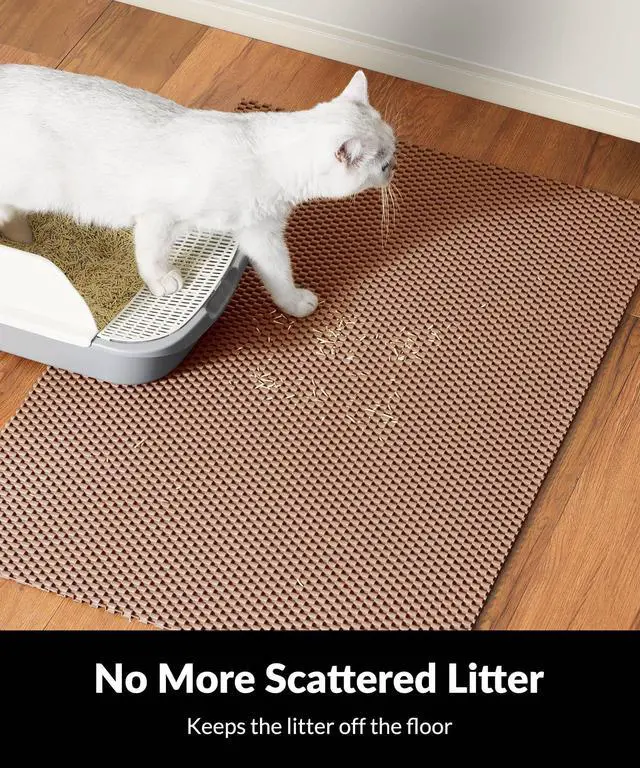Alt view image 4 of 7 - Cat Litter Mat - Cut to Fit Any Place, 35"x23" Large Litter Trapping Mat for Litter Box, Easy to Clean, Waterproof & Non-Slip Kitty Pad, Scatter Control to Protect the Floor (Khaki)