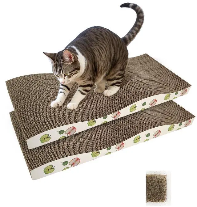 Main image of Cat Scratching Board, Corrugate Cat Scratcher for Indoor Cats with Catnip, Cat Scratch Pad with Premium Scratch Textures Design, Cardboard Cat Scratcher with Double-Sided Usability (Pack of 2)