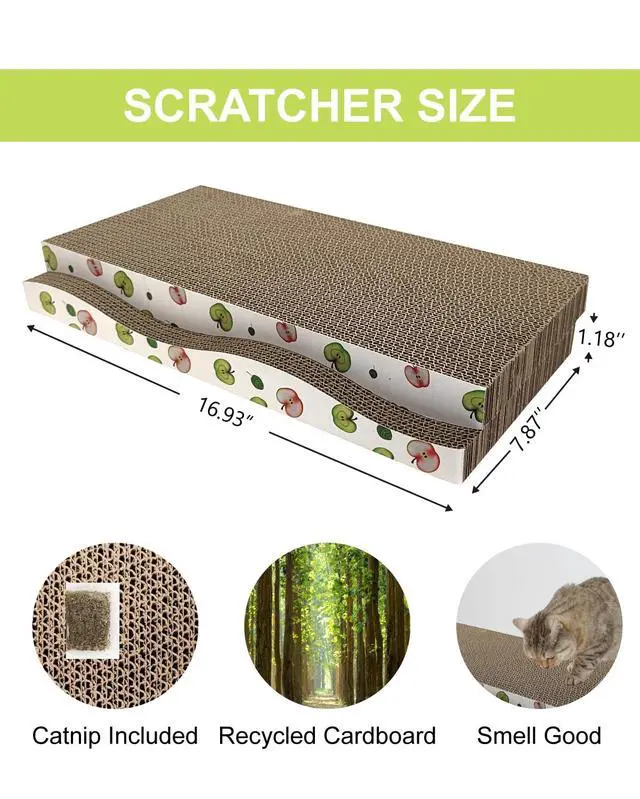 Alt view image 2 of 7 - Cat Scratching Board, Corrugate Cat Scratcher for Indoor Cats with Catnip, Cat Scratch Pad with Premium Scratch Textures Design, Cardboard Cat Scratcher with Double-Sided Usability (Pack of 2)