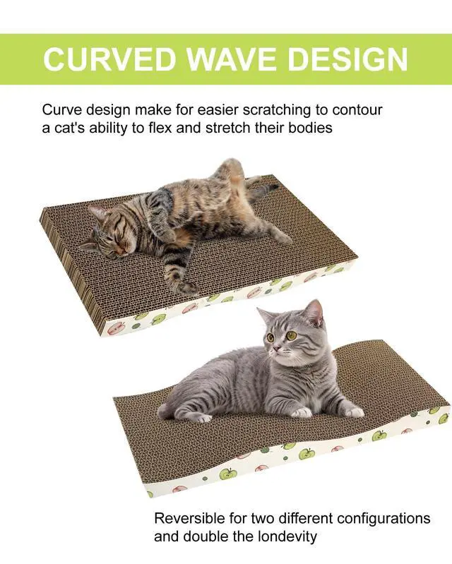Alt view image 4 of 7 - Cat Scratching Board, Corrugate Cat Scratcher for Indoor Cats with Catnip, Cat Scratch Pad with Premium Scratch Textures Design, Cardboard Cat Scratcher with Double-Sided Usability (Pack of 2)