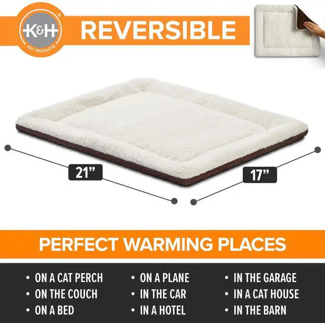 Alt view image 2 of 7 - Self-Warming Cat Bed Pad, Self Heating Pad for Outdoor Cat Houses, Warming Mat for Indoor Pet Beds & Furniture, Reversible Blanket, Machine Washable, Small 21 X 17 Oatmeal/ Chocolate
