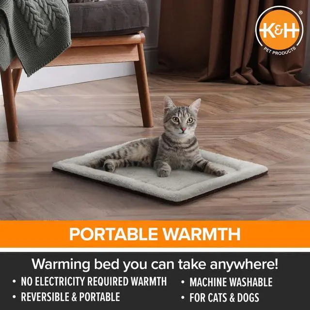 Alt view image 3 of 7 - Self-Warming Cat Bed Pad, Self Heating Pad for Outdoor Cat Houses, Warming Mat for Indoor Pet Beds & Furniture, Reversible Blanket, Machine Washable, Small 21 X 17 Oatmeal/ Chocolate