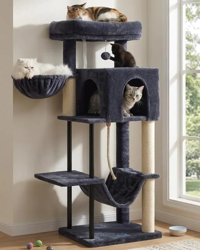 Main image of Cat Tree, Cat Tower for Indoor Cats, 43.3 inch Cat Tree Tower with Sturdy Steel Tube, Hammock, Cat Condo for Small Cats and Kittens, Scratching Post, Smoky Gray GCT004SG