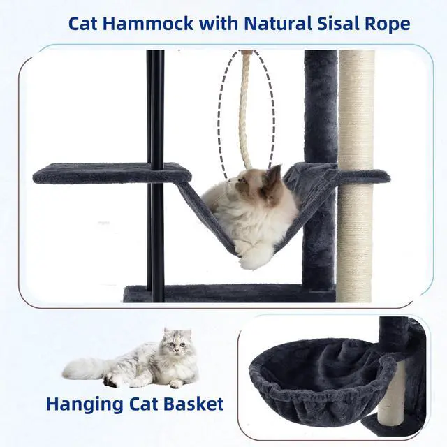 Alt view image 4 of 7 - Cat Tree, Cat Tower for Indoor Cats, 43.3 inch Cat Tree Tower with Sturdy Steel Tube, Hammock, Cat Condo for Small Cats and Kittens, Scratching Post, Smoky Gray GCT004SG