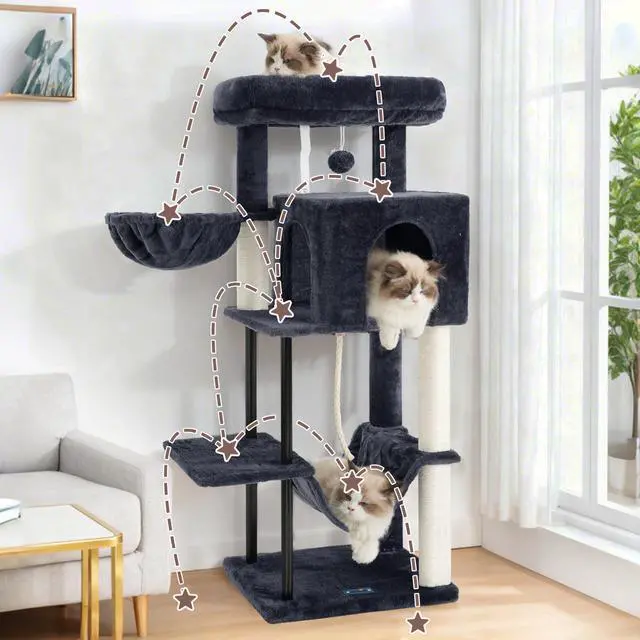 Alt view image 6 of 7 - Cat Tree, Cat Tower for Indoor Cats, 43.3 inch Cat Tree Tower with Sturdy Steel Tube, Hammock, Cat Condo for Small Cats and Kittens, Scratching Post, Smoky Gray GCT004SG