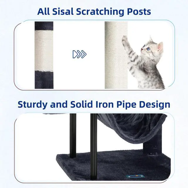Alt view image 5 of 7 - Cat Tree, Cat Tower for Indoor Cats, 43.3 inch Cat Tree Tower with Sturdy Steel Tube, Hammock, Cat Condo for Small Cats and Kittens, Scratching Post, Smoky Gray GCT004SG