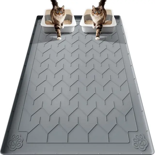 Main image of Cat Litter Mat, Extra Large 40"x28" Silicone Mat for Litter Box, Waterproof & Non-Slip Rubber Mat with Lip, Litter Trapping & Scatter Control, Soft on Cat Paws, Urine-Proof Floor Protector