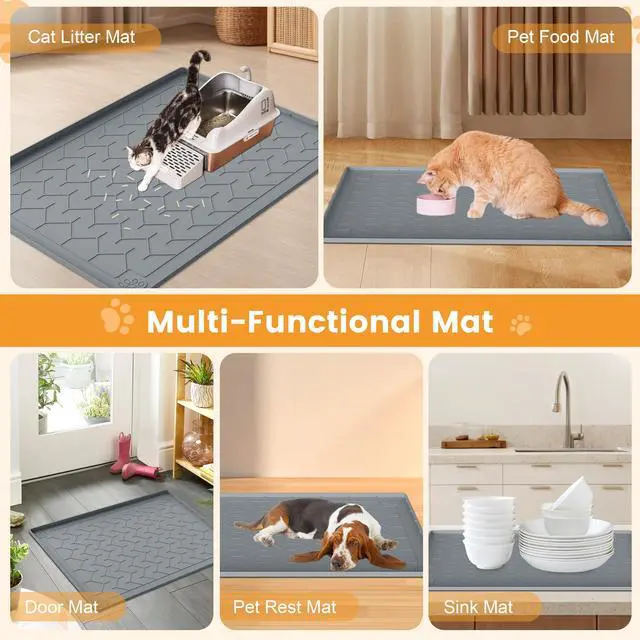 Alt view image 7 of 7 - Cat Litter Mat, Extra Large 40"x28" Silicone Mat for Litter Box, Waterproof & Non-Slip Rubber Mat with Lip, Litter Trapping & Scatter Control, Soft on Cat Paws, Urine-Proof Floor Protector