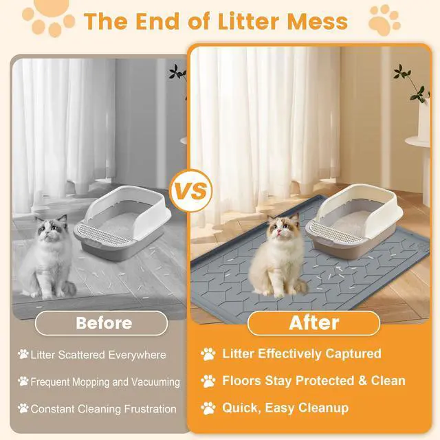 Alt view image 4 of 7 - Cat Litter Mat, Extra Large 40"x28" Silicone Mat for Litter Box, Waterproof & Non-Slip Rubber Mat with Lip, Litter Trapping & Scatter Control, Soft on Cat Paws, Urine-Proof Floor Protector