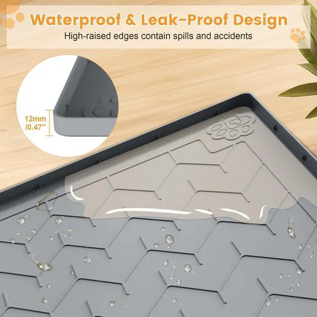 Alt view image 5 of 7 - Cat Litter Mat, Extra Large 40"x28" Silicone Mat for Litter Box, Waterproof & Non-Slip Rubber Mat with Lip, Litter Trapping & Scatter Control, Soft on Cat Paws, Urine-Proof Floor Protector