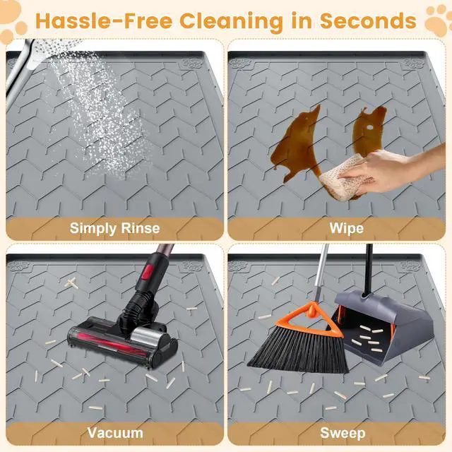 Alt view image 6 of 7 - Cat Litter Mat, Extra Large 40"x28" Silicone Mat for Litter Box, Waterproof & Non-Slip Rubber Mat with Lip, Litter Trapping & Scatter Control, Soft on Cat Paws, Urine-Proof Floor Protector