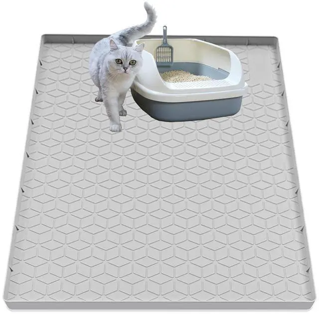Main image of Cat Litter Mat for Litter Box, Silicone Large Cat Litter Trapping Mat - 34x22 in, Waterproof & Non-Slip, Durable & Easy Clean, Light Gray