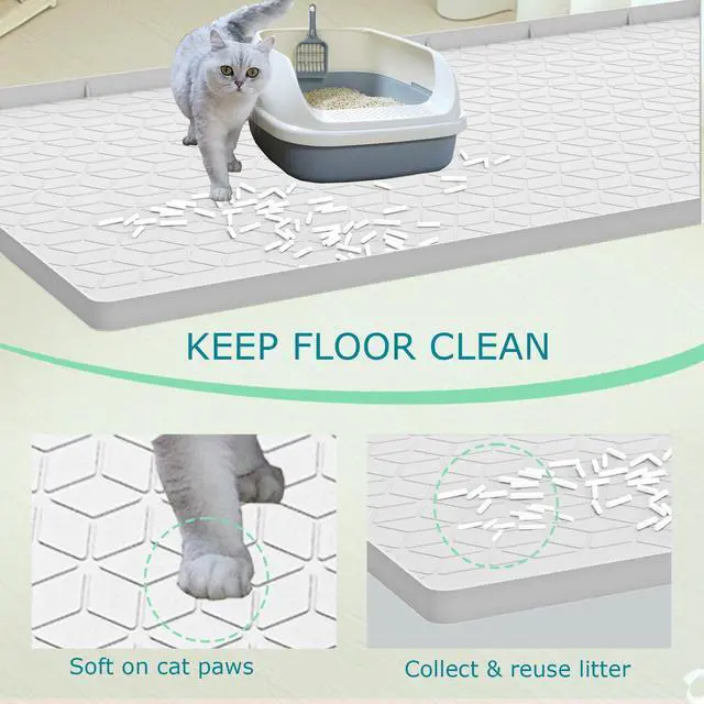 Alt view image 2 of 7 - Cat Litter Mat for Litter Box, Silicone Large Cat Litter Trapping Mat - 34x22 in, Waterproof & Non-Slip, Durable & Easy Clean, Light Gray