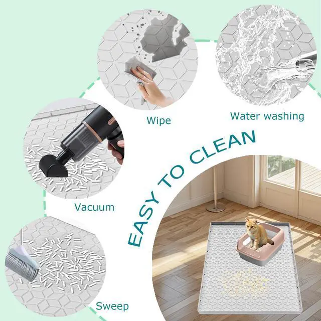 Alt view image 3 of 7 - Cat Litter Mat for Litter Box, Silicone Large Cat Litter Trapping Mat - 34x22 in, Waterproof & Non-Slip, Durable & Easy Clean, Light Gray