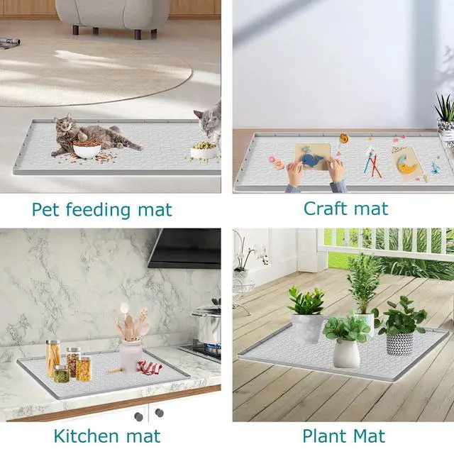Alt view image 6 of 7 - Cat Litter Mat for Litter Box, Silicone Large Cat Litter Trapping Mat - 34x22 in, Waterproof & Non-Slip, Durable & Easy Clean, Light Gray