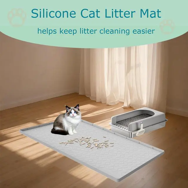 Alt view image 7 of 7 - Cat Litter Mat for Litter Box, Silicone Large Cat Litter Trapping Mat - 34x22 in, Waterproof & Non-Slip, Durable & Easy Clean, Light Gray