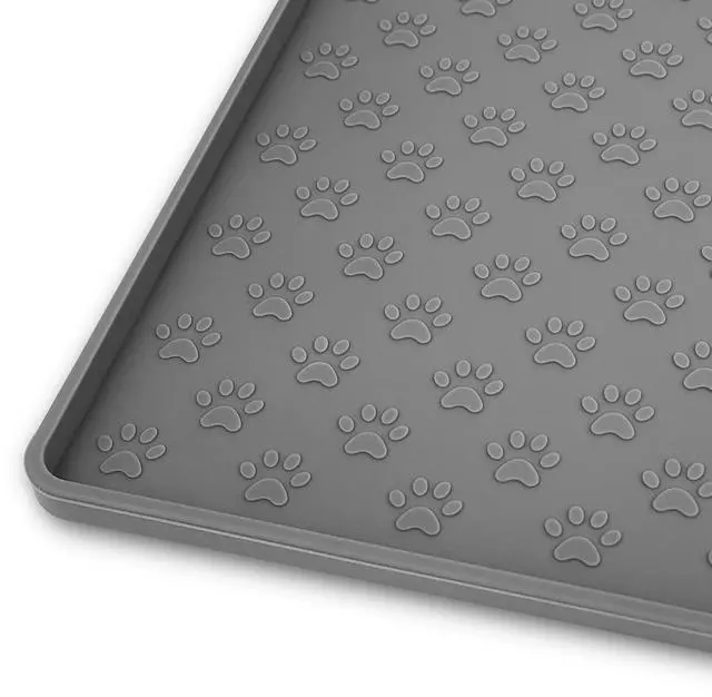Main image of Pet Placemat for Dog and Cat, Mat for Prevent Food and Water Overflow, Suitable for Small, Medium and Big Pet, 18" 12", Grey, Silicone