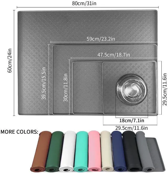 Alt view image 2 of 7 - Pet Placemat for Dog and Cat, Mat for Prevent Food and Water Overflow, Suitable for Small, Medium and Big Pet, 18" 12", Grey, Silicone