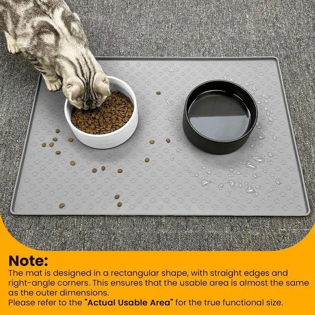 Alt view image 5 of 7 - Pet Placemat for Dog and Cat, Mat for Prevent Food and Water Overflow, Suitable for Small, Medium and Big Pet, 18" 12", Grey, Silicone